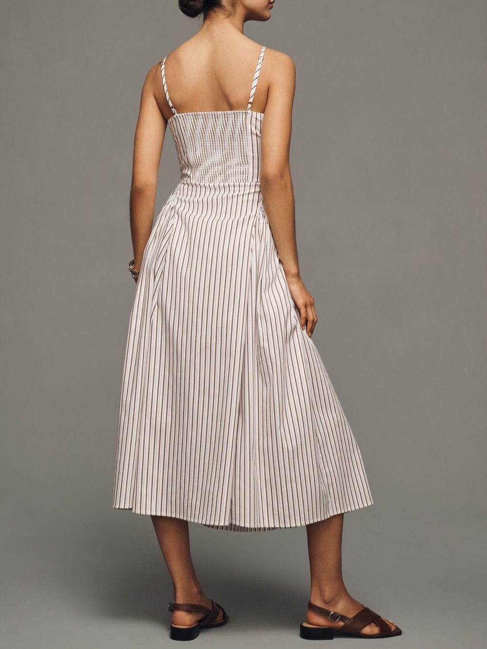 Maeve Anthropologie Brown Pinstripe Midi Dress - Picture 4 of 8